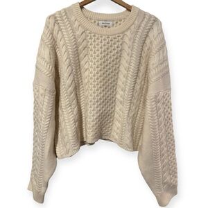 NAADAM  70% Wool 30% Cashmere Cable Knit Crewneck Sweater Chunky Cream Ivory XL